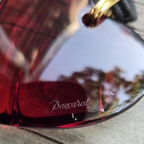 Baccarat Red Crystal Heart Pendant Necklace Black Satin Cord Gold Tone Accents - Picture 5 of 6